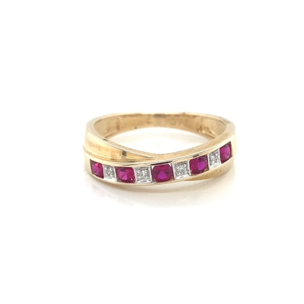 Created Ruby and Diamond Ribbon Band Ring