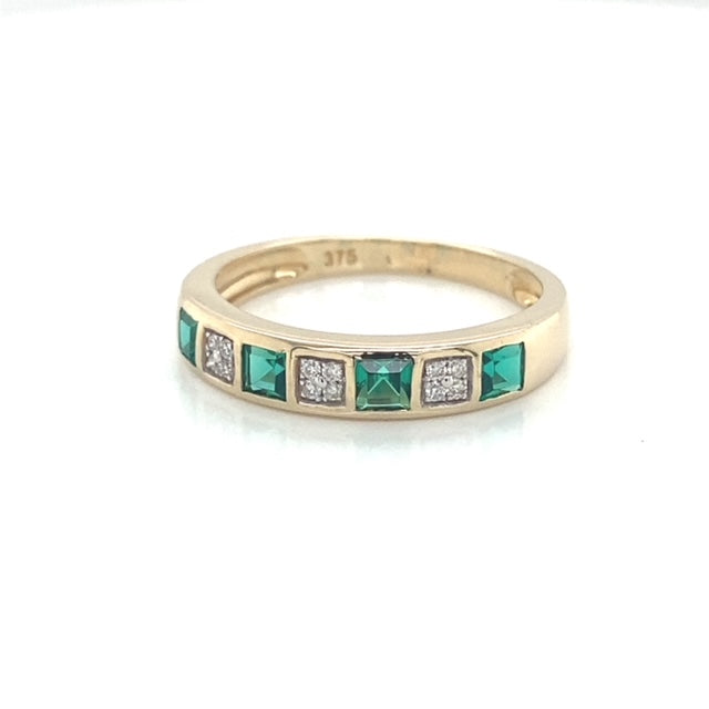 Diamond and Created Emerald Ring