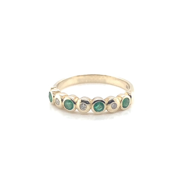 Bezel Set Natural Gemstone and Diamond Band Ring