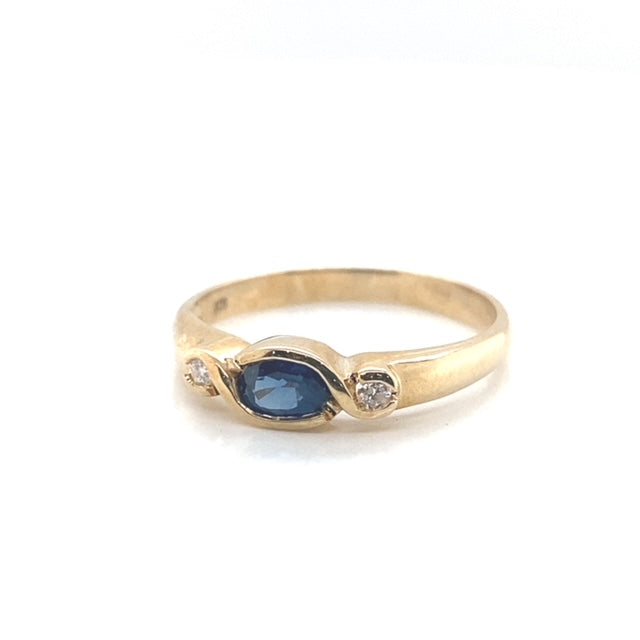 Oval Bezel Set Gemstone and Diamond Ring