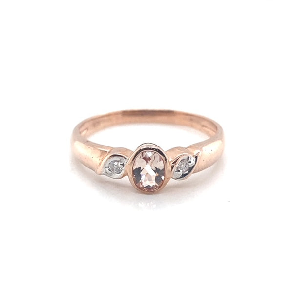 Bezel Set Oval Gemstone and Diamond Ring