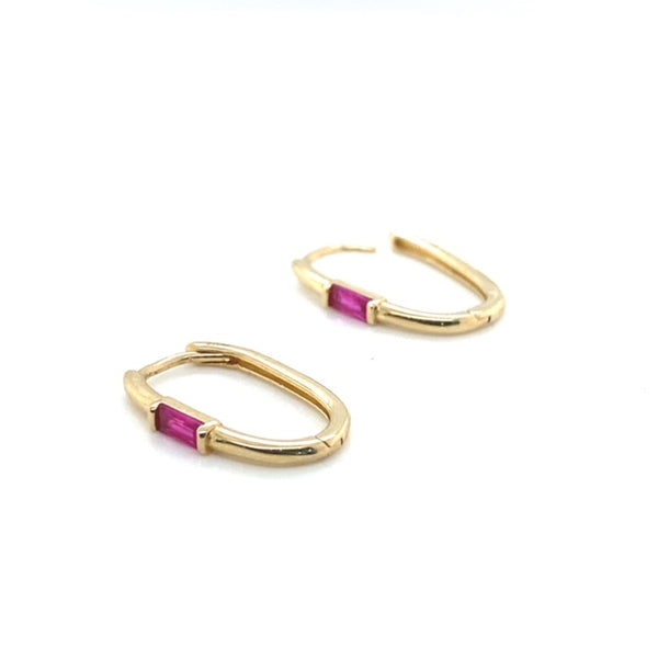 Yellow Gold and Emerald Cut Gemstone Paperclip Huggies