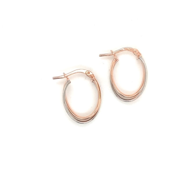 White and Rose Gold Twisted Oval Hoops