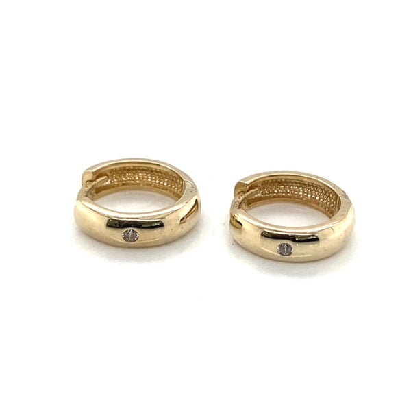 Yellow Gold Round Huggies with Cubic Zirconia