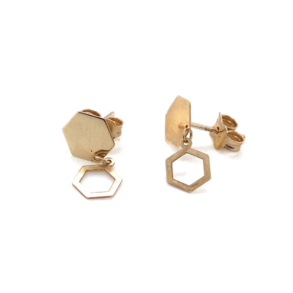 Hexagonal Disc and Cut Out Drop Earrings