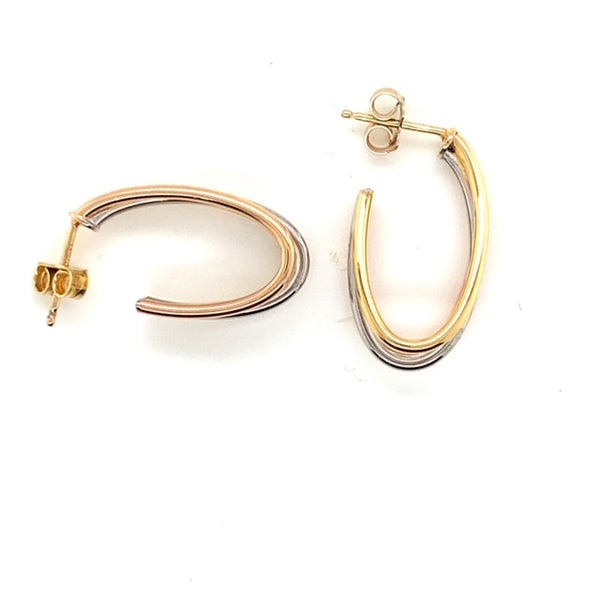 Three Tone Gold Hoop Style Stud Earrings