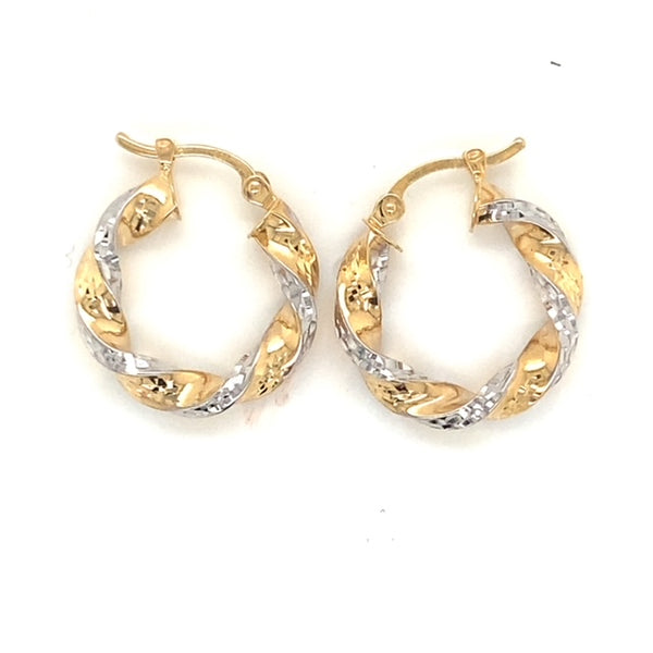 Twisted Two-Tone Etched Hoop Earrings