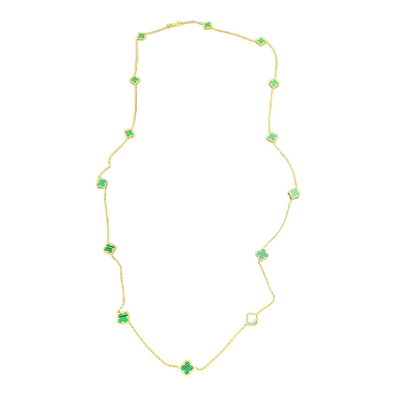 Sterling Silver Gold Plated Malachite Long Clover Necklace