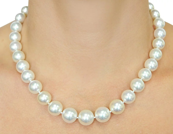 9mm - 12mm Graduating Round Pearl Necklace with Brush Gold Clasp