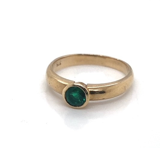 Yellow Gold Bezel Set Emerald Ring  - Estate