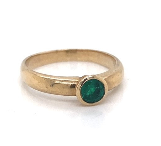 Yellow Gold Bezel Set Emerald Ring  - Estate