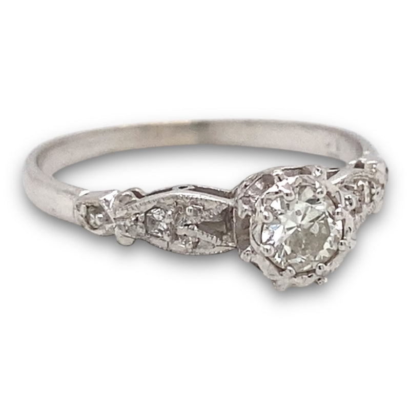 White Gold and Diamond Art Deco Ring - Estate