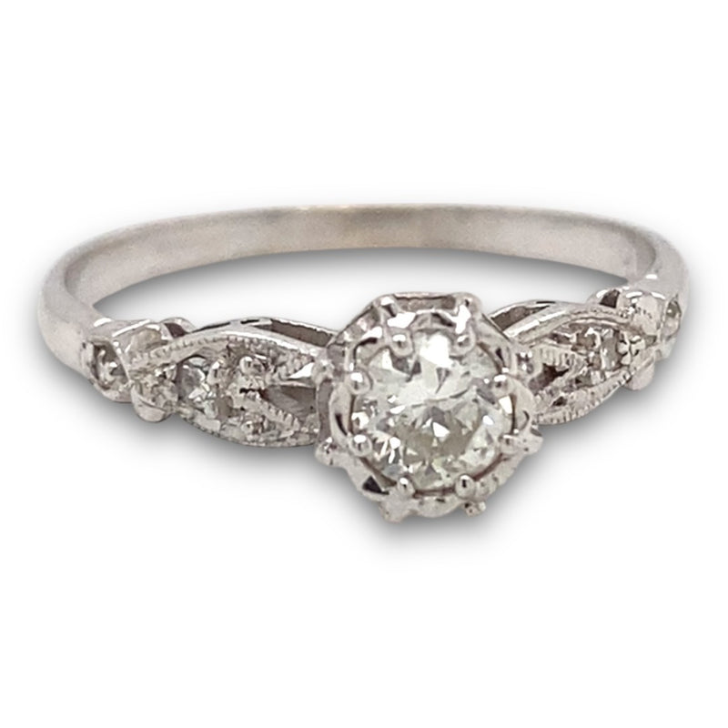 White Gold and Diamond Art Deco Ring - Estate