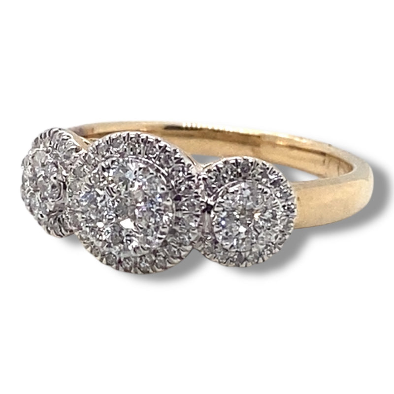 Yellow Gold Cluster Set Triple Halo Ring