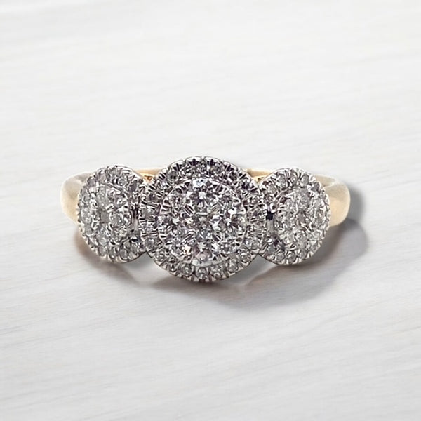 Yellow Gold Cluster Set Triple Halo Ring