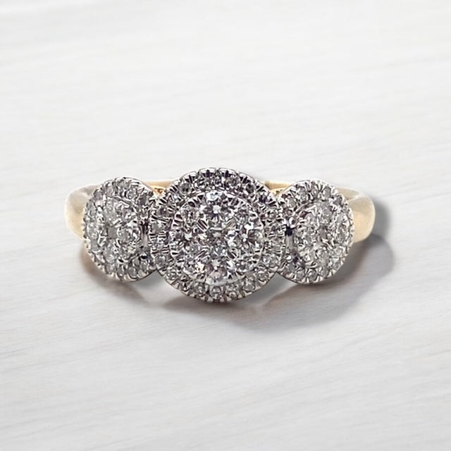 Yellow Gold Cluster Set Triple Halo Ring