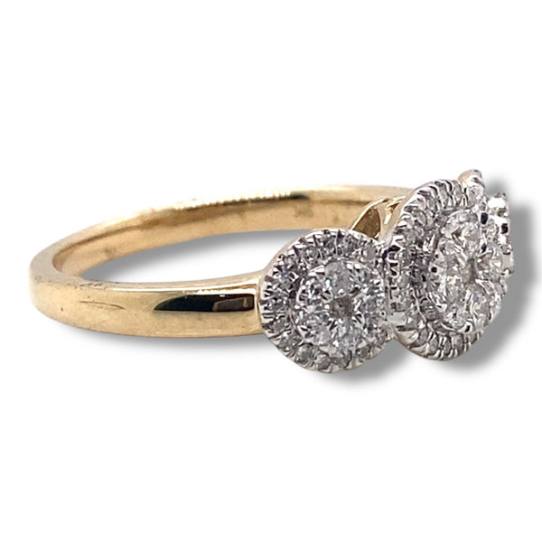 Yellow Gold Cluster Set Triple Halo Ring