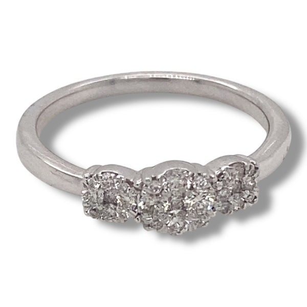 White Gold and Diamond Cluster Trilogy Ring