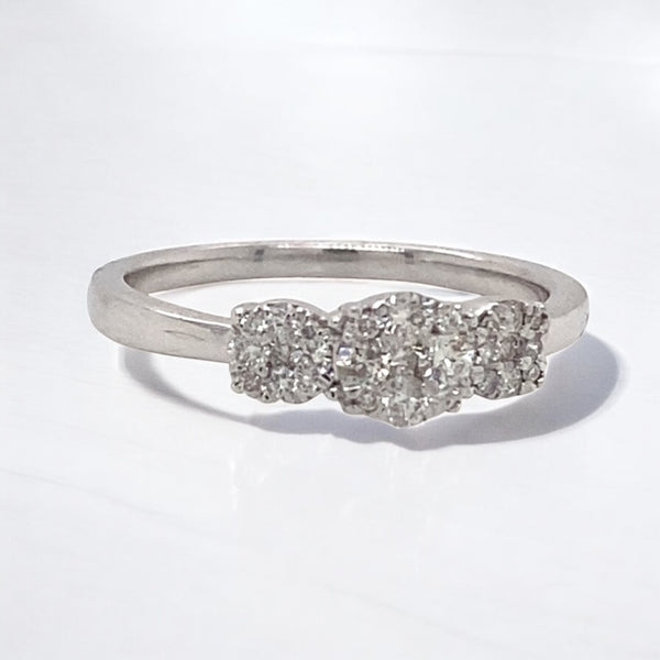 White Gold and Diamond Cluster Trilogy Ring