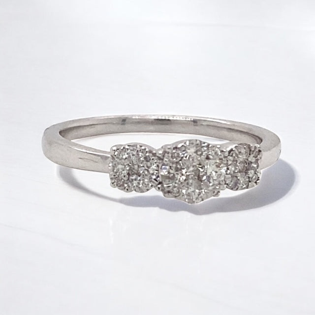 White Gold and Diamond Cluster Trilogy Ring