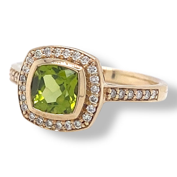 Peridot and Diamond Square Dress Ring