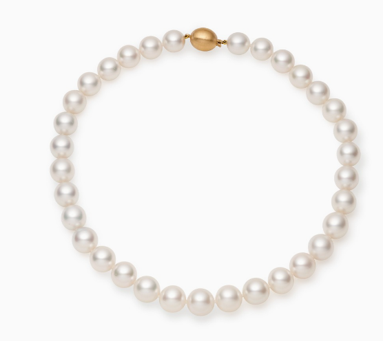 9mm - 12mm Graduating Round Pearl Necklace with Brush Gold Clasp