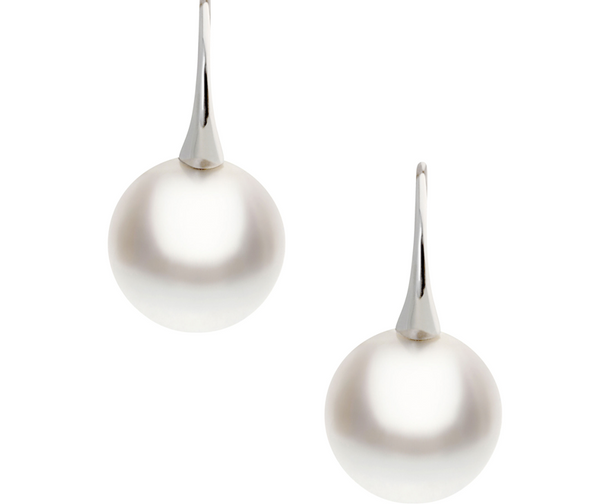 Round South Sea Pearl Earrings on White Gold Hooks