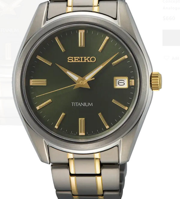 Seiko Daywear Titanium Green Dial Watch - SUR377P
