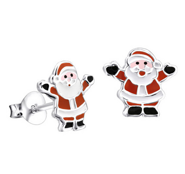 Sterling Silver and Enamel Christmas Santa Clause Earrings