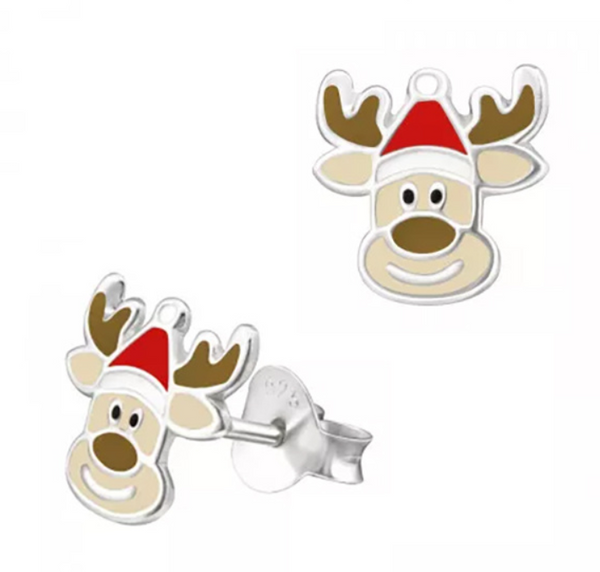 Sterling Silver and Enamel Christmas  Reindeer Studs