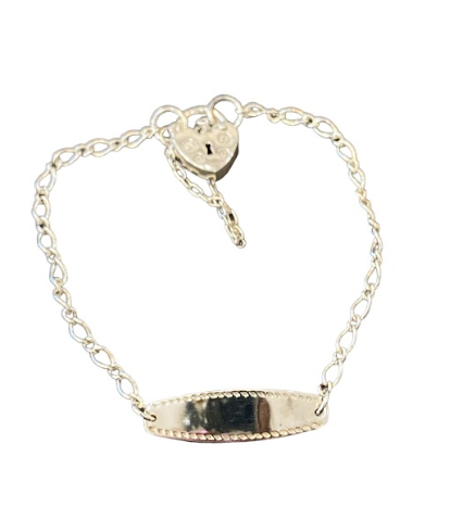 Sterling Silver ID Baby Bracelet with Padlock Heart Charm