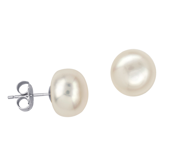 Sterling Silver Freshwater Button Pearl 10mm Studs