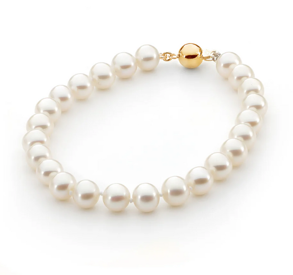 8mm AA Grade Freshwater Pearl Bracelet with Gold Clasp