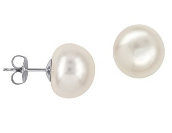 Sterling Silver 12mm Button Freshwater Pearl Studs