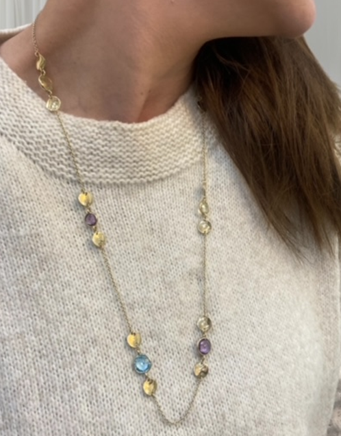 Yellow Gold and Genuine Gemstone Necklace