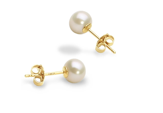 Round Freshwater Pearl Studs with 9 Carat Gold Backing