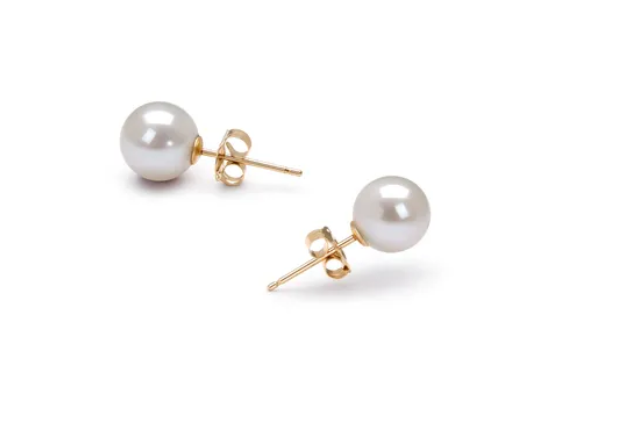 Round Freshwater Pearl Studs with 9 Carat Gold Backing