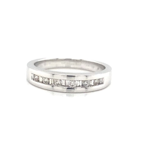 Round Brilliant and Baguette Cut Channel Set Diamond Alternating Ring