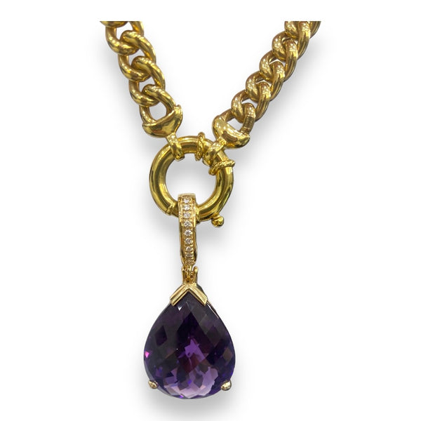 Teardrop Amethyst  and Diamond Enhancer Pendant