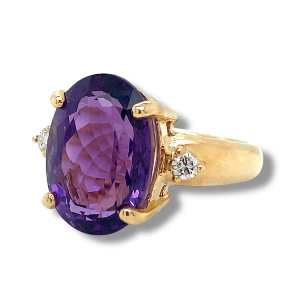 Large Oval Amethyst Ring with Diamond