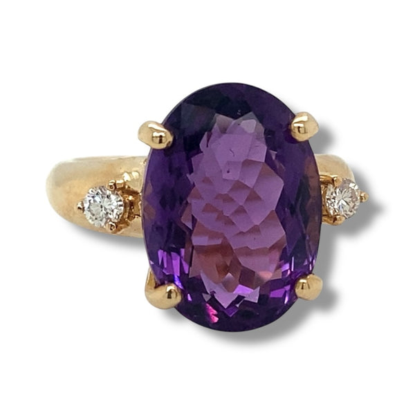 Large Oval Amethyst Ring with Diamond