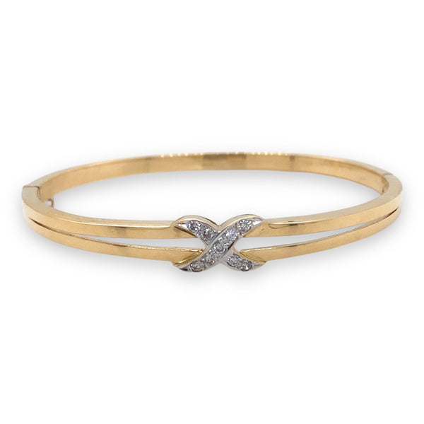 Solid 18 Carat Yellow Gold Diamond Hinge Bangle - Estate