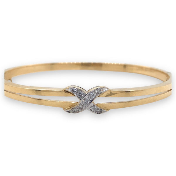 Solid 18 Carat Yellow Gold Diamond Hinge Bangle - Estate