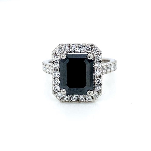 Emerald Cut Black Diamond Ring - Estate