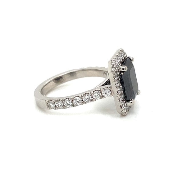 Emerald Cut Black Diamond Ring - Estate