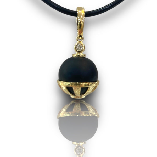 Onyx and Gold Ball Enhancer Pendant with Diamond