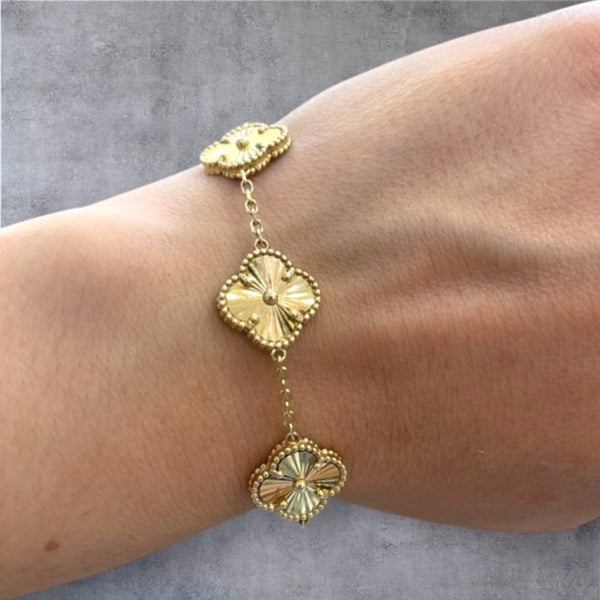 Yellow Gold Five Faceted Clover Bracelet