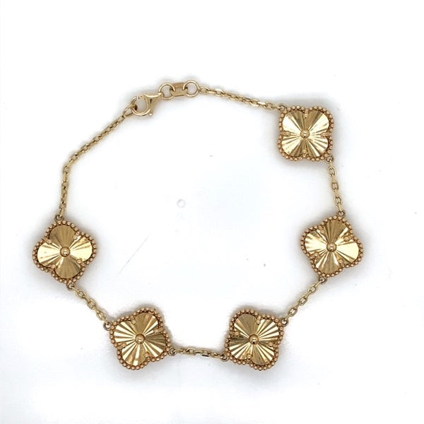 Yellow Gold Five Faceted Clover Bracelet