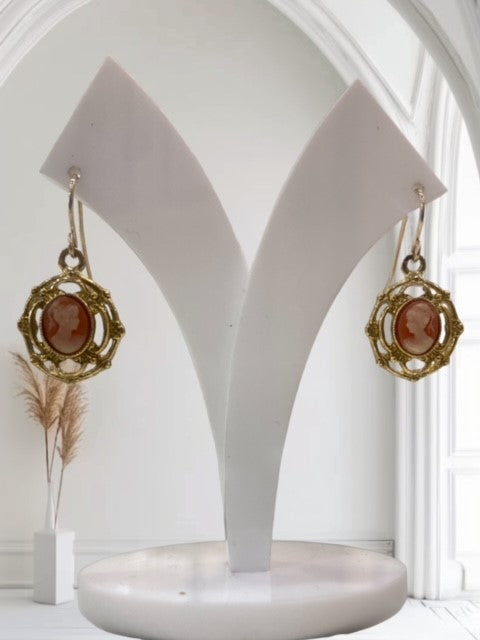 Yellow Gold Vintage Style Cameo Earrings