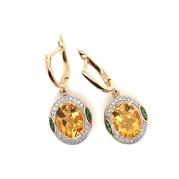 Yellow Citrine and Tsavorite Garnet Drop Earrings with Diamonds